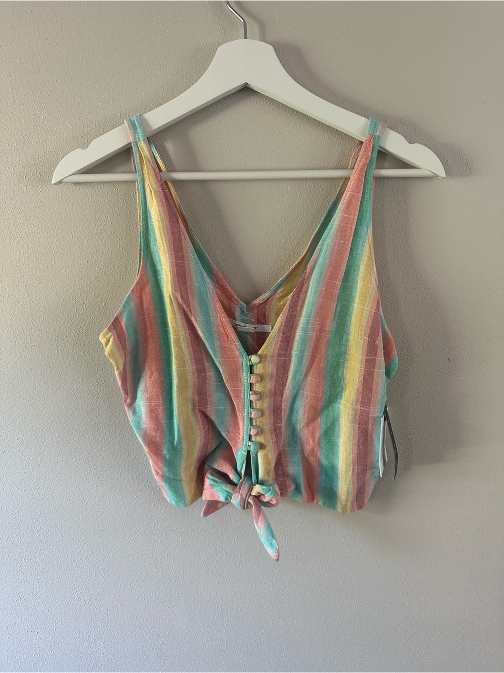 O'Neill Pastel Striped Tie-Front Crop Top NWT